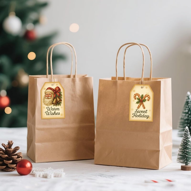 g2plus 50Pcs Christmas Tags for Gifts, 5 Designs Vintage Christmas Holiday Paper Gift Tags with String for Seasonal Wishes, DIY Crafts, Present Wrapping, Xmas Party Favors - Image 4